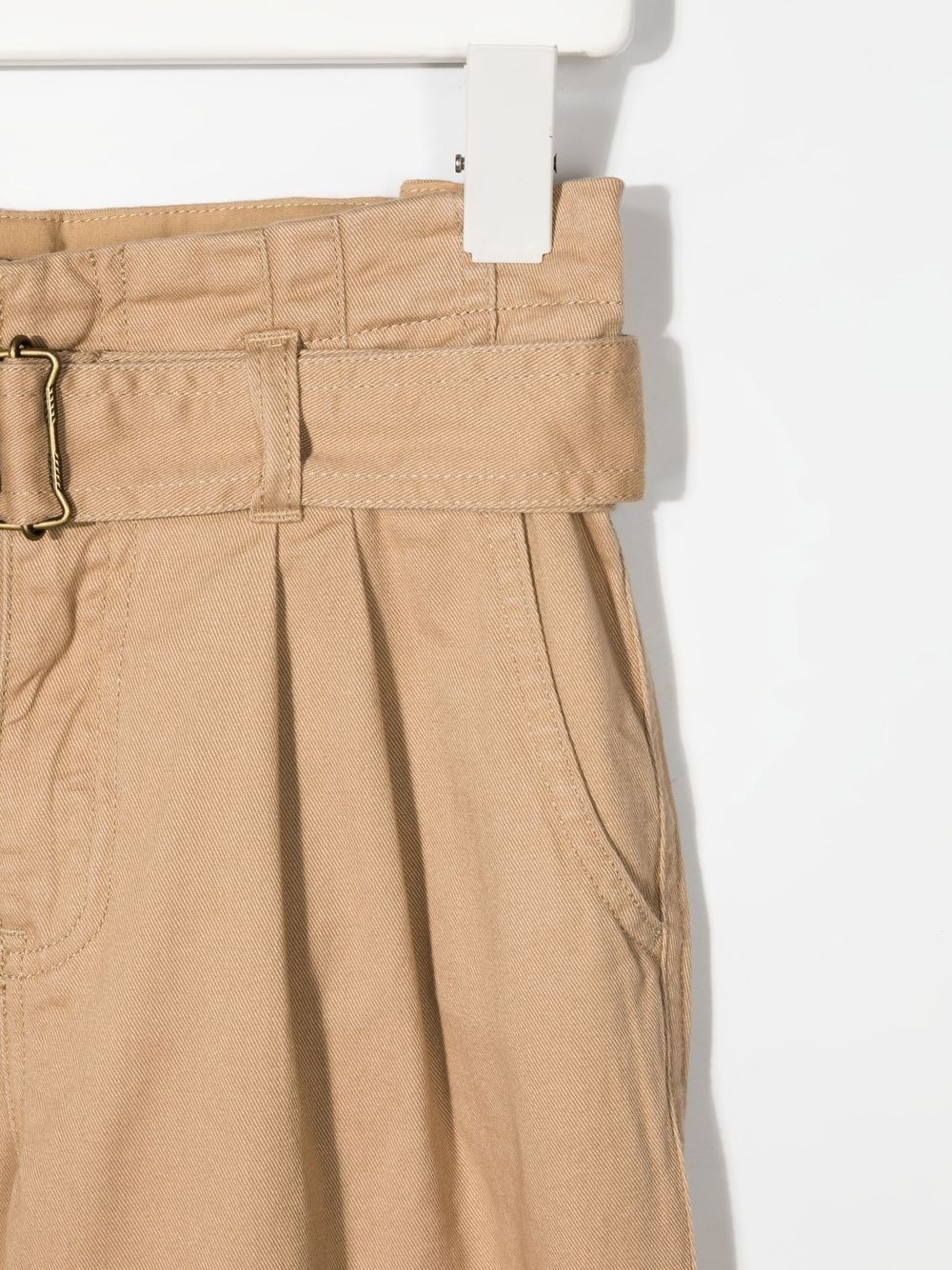 Vintage Khaki Twill Paper-Bag Pants With Belt